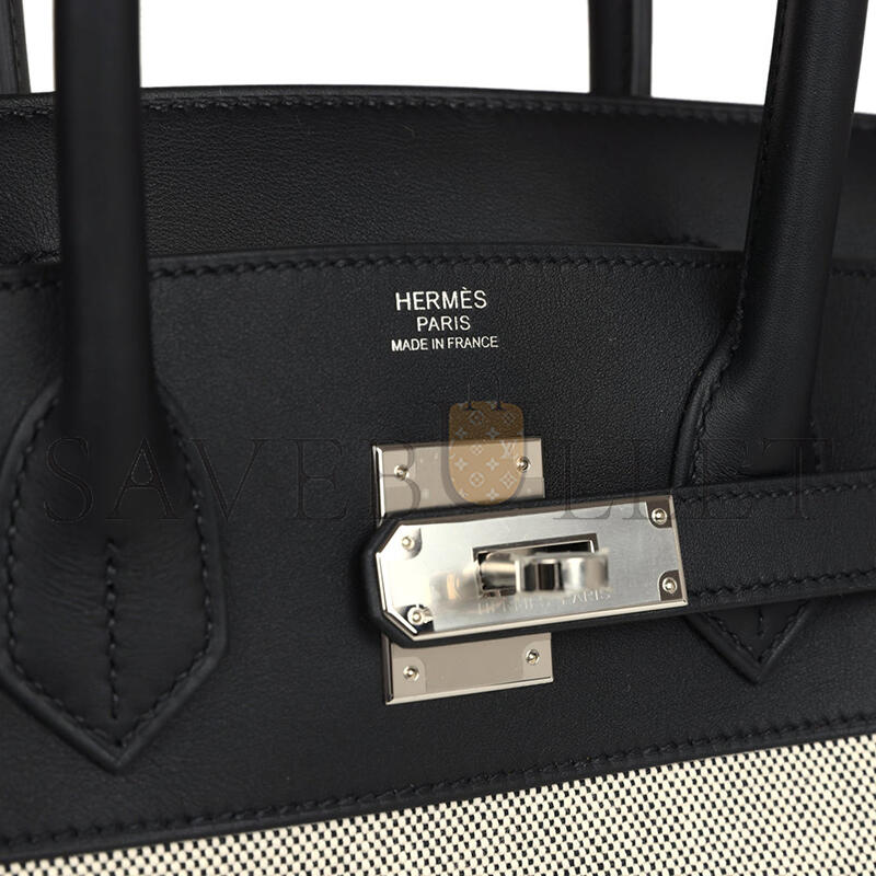 H**mes BIRKIN 30 BLACK SWIFT AND ECRU TOILE PALLADIUM HARDWARE (30*22*15cm)